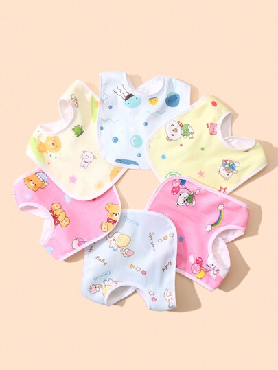 5pcs/Set Randomly Patterned Yellow And Pink Crystal Flannel Waterproof Bibs And U-Shaped Scarf Bibs For Baby