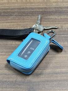 1入組帶窗口拉鍊式通用汽車鑰匙套（韓式/日式風格） - 藍色 - 查看 3