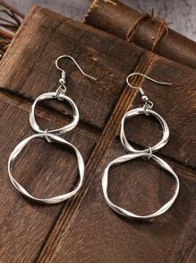 1 Paire De Boucles D'oreilles Pendantes À Boucle D'infini Tordue Créative Avec Pendentif À Anneau Long, Convient Pour Le Port Quotidien Des Femmes