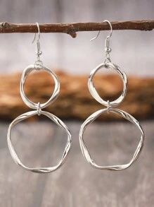 1 Paire De Boucles D'oreilles Pendantes À Boucle D'infini Tordue Créative Avec Pendentif À Anneau Long, Convient Pour Le Port Quotidien Des Femmes