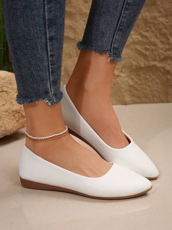 Sapatos Baixos Femininos De Cor Sólida, Deslizamento Confortável Em Sapatos De Sola Macia, Sapatilhas Casuais Combinadas