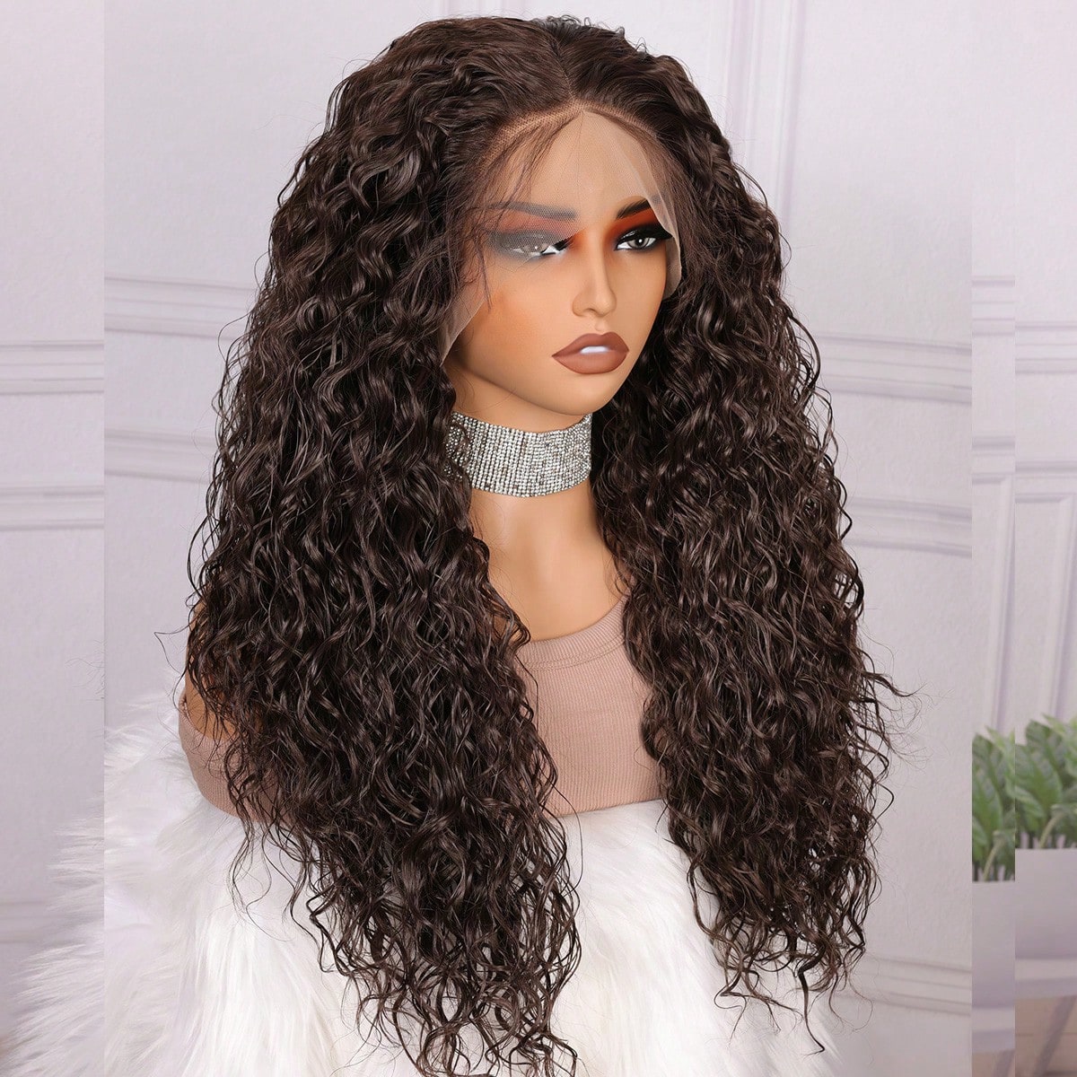 1pc Chocolate Brown Soft Lace Front Wig, 28 Inch Long Wavy Synthetic Hair, 180 Density, Middle Part Fluffy Curly, Suitable For Christmas & Baby Styles, No Glue Needed, Pre-Plucked, Daily Wear