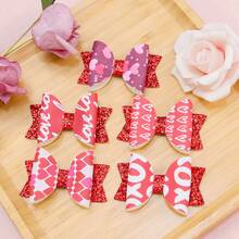 1pc Fashionable Valentine'S Day Hair Accessory For Women - Heart & Lips Print Hair Clip With Bow Knot Design For Side Or Bangs - Multicolor - View 3