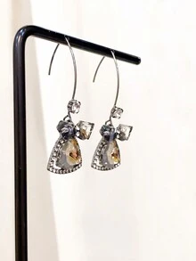 1pc Bow Knot Design Delicate & Gorgeous Women's Earrings With Champagne Colored Triangle Crystal & Rhinestone Decoration - Multicolor - View 3