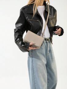 Simple And Stylish Solid Color PU Mini Square Bag Lightweight Women's Shoulder Bag Crossbody Bag All Casual Fashion Bags - Khaki - View 5