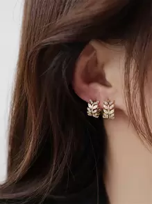 1 Pair Children Elegant Leaf Cubic Zirconia Hoop Earrings For Girls Gifts For Daily Decoration For Party Jewelry Birthday Gift