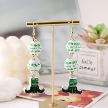 1 Pair Of St. Patrick's Green Spherical Wooden Clover Print Fashion Women's Earrings - Multicolor - View 8