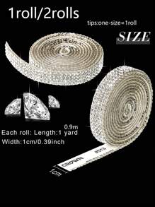 1roll/2rolls - 1cm Wide Dark Green Rhinestone Trim With Double-Sided Tape, Iron-On Or Glue-On Available, 1 Meter Long, Available In Black, Red, Multicolor, Champagne, Baby Blue, Leopard Print, Violet - Multicolor - View 4