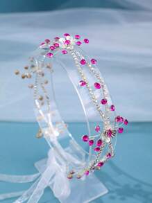 1 件女士水晶叶森系头带，红色水钻女王头饰，适合派对、婚礼、生日礼物