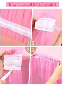 1 Set Rectangular Tablecloth With Pleated Table Skirt, PEVA Plastic Oil-Proof, Waterproof, Stain-Resistant, Wedding Party Decoration Set, Suitable For Birthday Party, Event, Banquet, Baby Shower - Purple - View 5