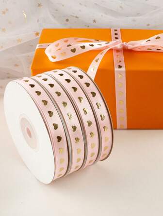 1roll/Package 1cm Gold Foil Heart Pattern Ribbon For Flower Bouquets And Gifts Wrapping