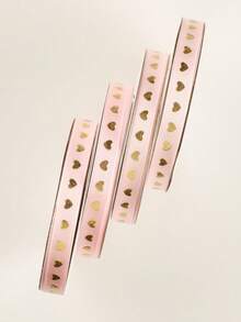 1卷/包1cm金箔心形圖案絲帶,適用於花束和禮物包裝