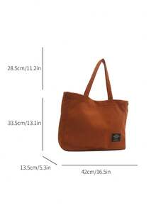 1入磁扣密封新綿帆布大容量手提包，適用於購物、上學、手提、肩背包，復古懶散風，適合女士、日常、學生、校園使用 - 棕色 - 查看 7