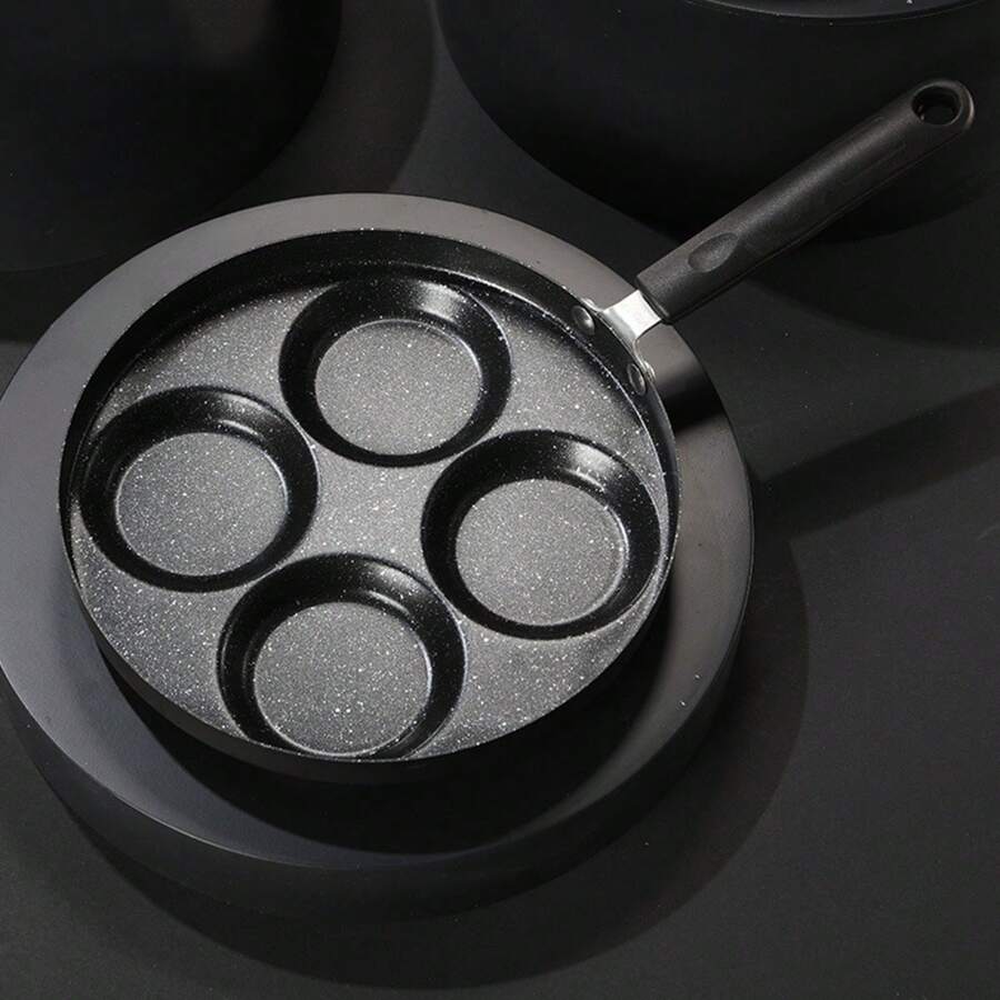 1入煎鍋,早餐煎鍋,四孔煎蛋鍋,平底不沾鍋,蛋餃煎鍋,蛋漢堡牛排多功能煎鍋,廚房用品,適用於家用戶外餐廳炊具。 - 黑色 - 查看 1