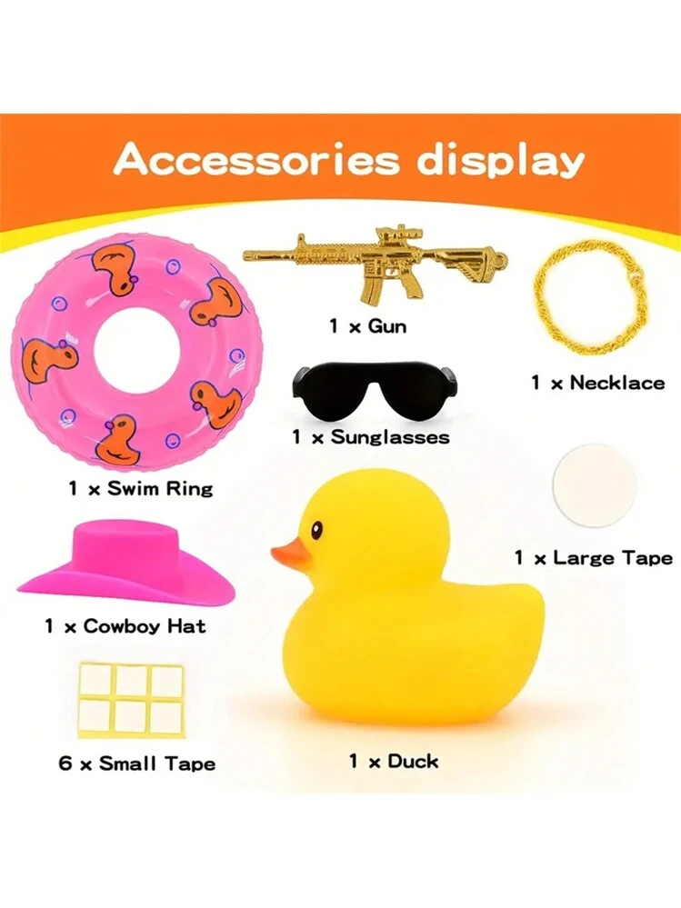 Set De 2 Patos De Goma Decorativos Con Gafas De Sol, Sombrero De Paja Y Collar Dorado – Adornos Para Coche, Oficina Y Baño, DIY Y Divertidos