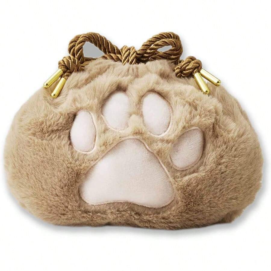 1入組毛絨貓爪形狀的化妝包,拉繩旅行化妝包,化妝品收納袋,可愛的女性禮物 - 彩色 - 查看 1