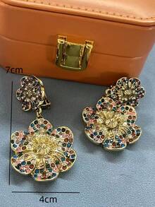 1 對新款復古風格重工業鑲嵌彩色水晶百合耳環,時尚優雅女裝 - 彩色 - 查看 2