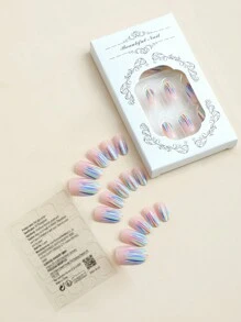 24入組中號橢圓形彩虹設計假指甲,精心製作不脫色,可重複使用,適合女性和女孩使用 - 彩色 - 查看 2