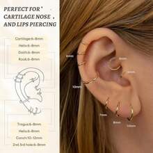 1pc 16g 316l Stainless Steel Allergy-Free Body Piercing Nose Ring, Lips Ring Or Spiral Cartilage Rook Earring - Gold - View 3