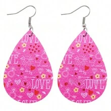 A Pair Valentine's Day Pu Leather Earrings With Double-Sided Printed Heart Pattern - Earrings - View 10
