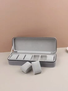 1 件灰色便攜式皮革拉鍊手錶盒可容納 6 隻手錶