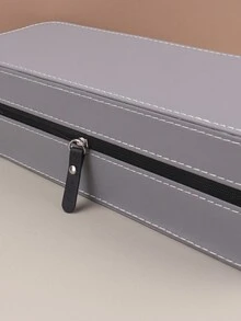 1 件灰色便攜式皮革拉鍊手錶盒可容納 6 隻手錶