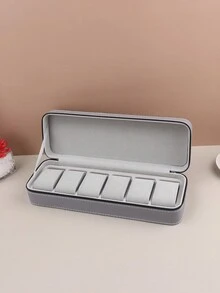 1 件灰色便攜式皮革拉鍊手錶盒可容納 6 隻手錶