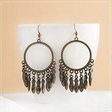 1 对复古青铜波西米亚风耳环大圆形垂坠流苏女式耳环 - 銅色 - 查看 9