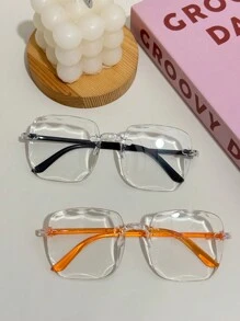 方形无框电脑镜架时尚眼镜，男女通用。适合日常佩戴、摄影、户外聚会 - 彩色 - 查看 36