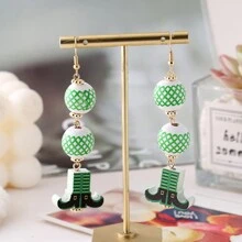 1 Pair Of St. Patrick's Green Spherical Wooden Clover Print Fashion Women's Earrings - Multicolor - View 13