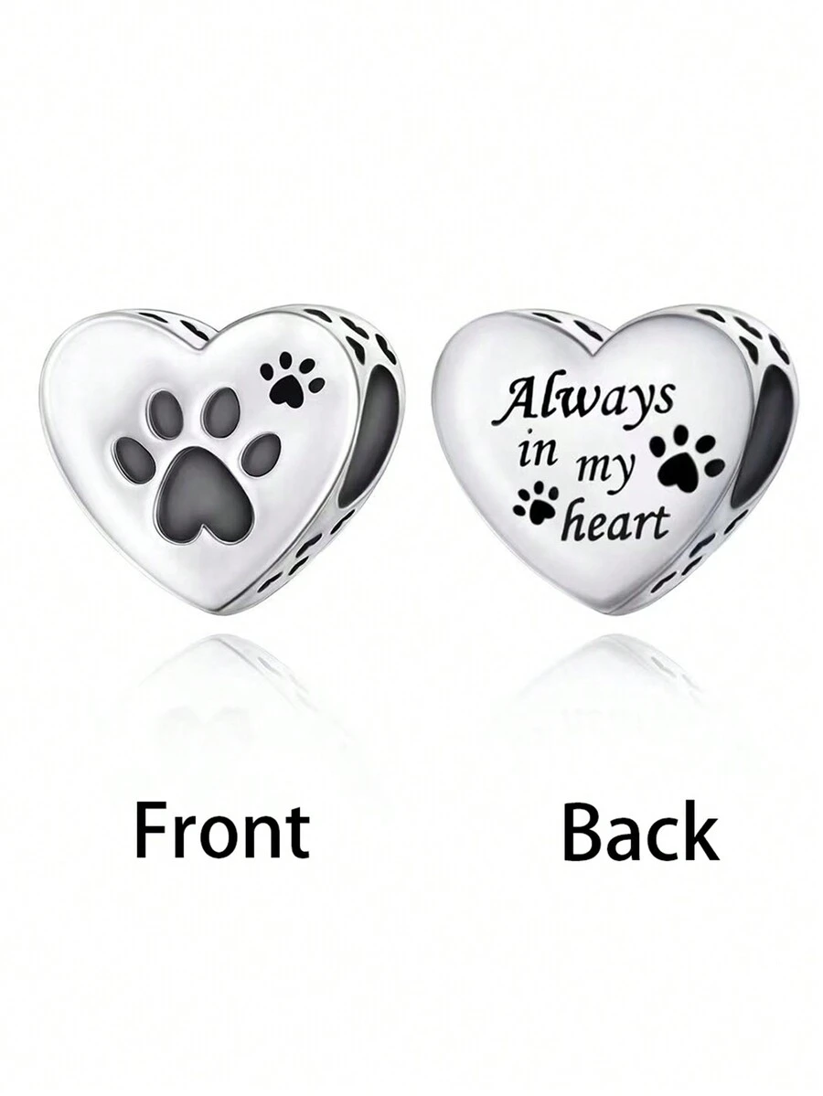 1個高端925銀'永遠在我心中'寵物狗狗掌印珠子,適用於diy生日或紀念禮物 - Q3210 - 查看 1