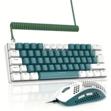 ATTACK SHARK X ZIYOULANG T60 PRO 60% 机械键盘和鼠标组合 + 编织 USB-C 线缆、紧凑型 RGB LED 背光键盘、线性红色开关、6400 DPI 可编程 RGB 鼠标，适用于 PC 游戏玩家 - 水綠&藍色開關 - 查看 1