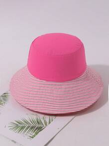1入春季幼童中性純色可反轉漁夫帽，多功能防曬帽，適合日常穿著，遠足和春遊 - 玫紅色 - 查看 5
