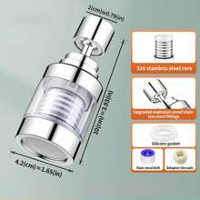 1入組家用廚房水龍頭過濾器，可旋轉360度的過濾器延長器，內置不銹鋼過濾器芯，可反復清洗，防濺水增壓泡沫噴嘴，輕鬆過濾水淨化器延伸節水器，適用於家庭廚房，銀色 - 銀色 - 查看 4