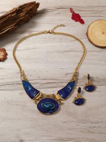 1 Set Of Metallic Vintage Style Drip Paint Jewelry Set, Consisting Of Necklace And Earrings, Perfect For Women To Wear Daily And As A Gift On Festivals, Minimalist Style - Colorful - View 10