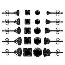 10pairs/Set Stainless Steel Fashionable Sparkling Square/Round Cubic Zirconia Butterfly Clasp Stud Earrings, Suitable For Daily Wear, Unisex Style, The Best Choice For Holiday Gifts. - Black - View 12