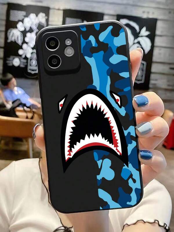 Funda de teléfono de TPU resistente con estampado de camuflaje de tiburón compatible con Apple, Galaxy, Redmi, Oneplus