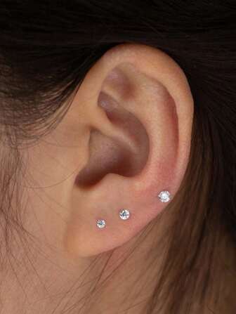 6 件裝 925 純銀圓形切割水晶耳環組（2.0 毫米/2.5 毫米/3.0 毫米）,送給女士的絕佳禮物