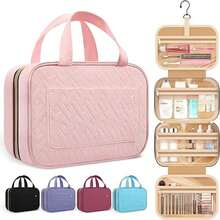 女士旅行洗漱包帶掛鉤 - 便攜式化妝包,旅行女士洗漱包,防水旅行必需品 - 黑色 - 查看 6