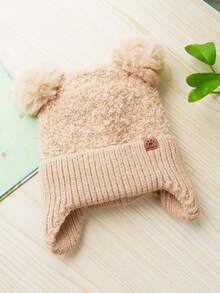 適合秋冬日的嬰兒針織耳帽,加厚防風保暖帽適用於男女嬰兒 - 卡其色 - 查看 3