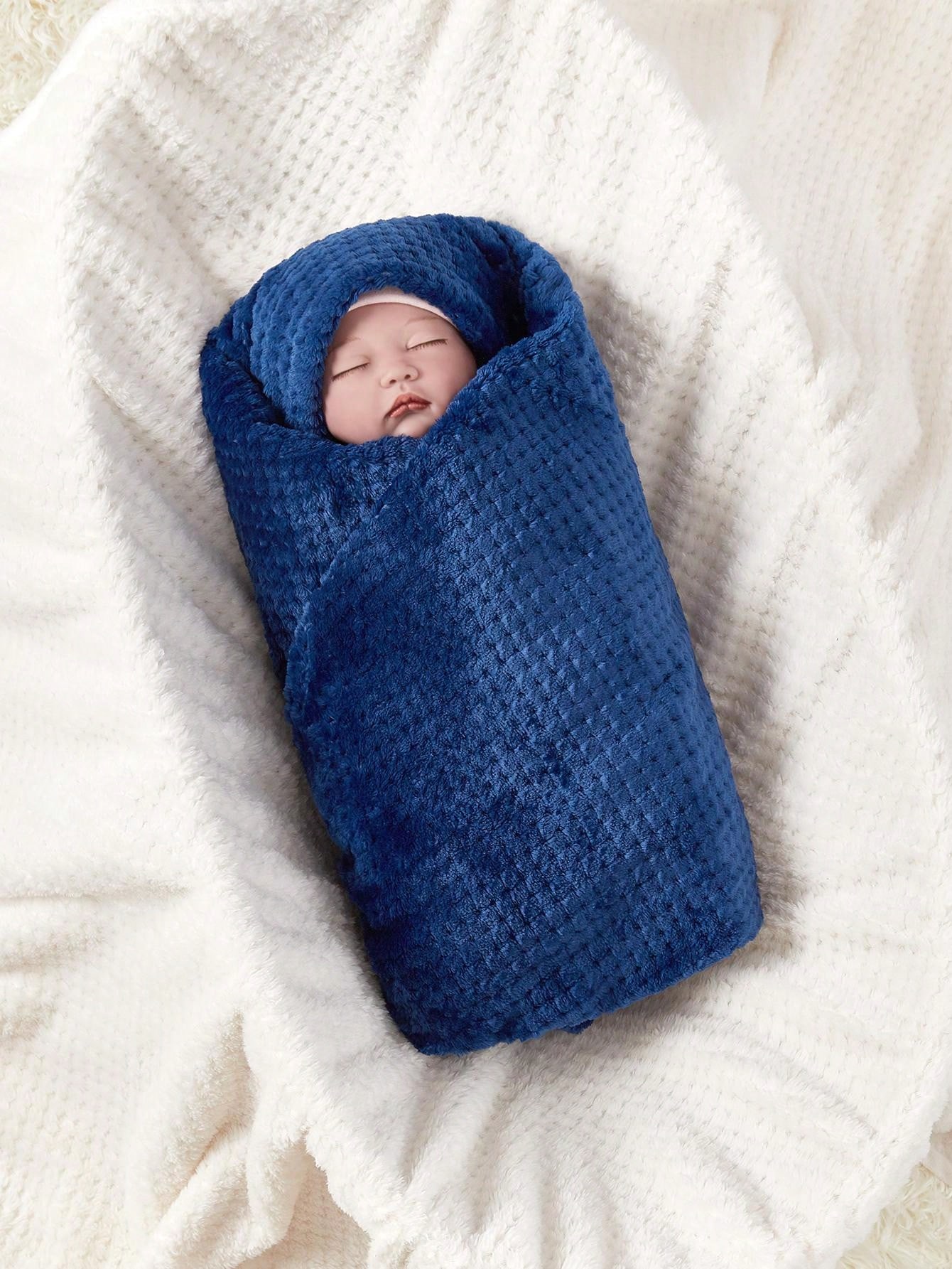 1pc Baby Comfortable And Soft Blue Gingham Swaddling Blanket, Suitable