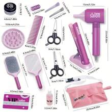 兒童創意遊戲屋玩具,粉色仿真風筒,髮夾,美容和美髮沙龍玩具套裝,女孩化妝玩具和配件(無電池),幼稚園、萬聖節、聖誕節、新年、生日禮物 - 吹風機美髮7件套裝 - 查看 10