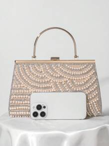 Faux Pearl Beaded European And American Style Women's Evening Bag, Handheld Clutch Bag For Party, Elegant Faux Pearl Clutch, Prom Bag