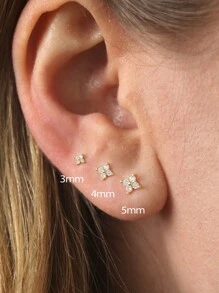 1 Pair Girls Elegant Cubic Zirconia Stud Earrings For Daily Decoration For Party Jewelry Birthday Gift - Yellow Gold - View 4