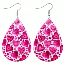 A Pair Valentine's Day Pu Leather Earrings With Double-Sided Printed Heart Pattern - Earrings - View 9