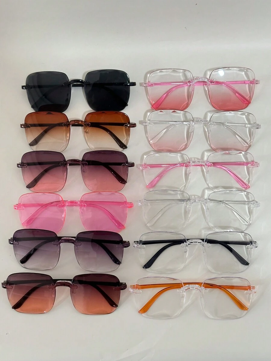 方形无框电脑镜架时尚眼镜，男女通用。适合日常佩戴、摄影、户外聚会 - 彩色 - 查看 1