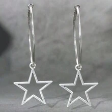 suteyi 1雙時尚誇張光澤環形空心五角星吊墜耳環,簡約風格適合少女的假日禮品 - 銀色 - 查看 4