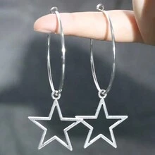 suteyi 1雙時尚誇張光澤環形空心五角星吊墜耳環,簡約風格適合少女的假日禮品 - 銀色 - 查看 1