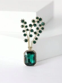 1pc Fashionable Rhinestone Flower Pot Shaped Brooch Suitable For Women's Daily Wear - Flower - View 3