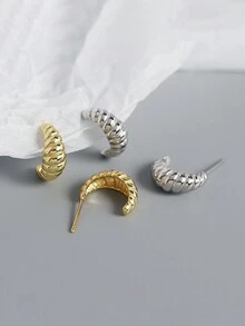 1對獨特的幾何金屬風格公牛角耳針,為女士提供s925純銀生日珠寶禮物精美珠寶禮物 - 金色 - 查看 6